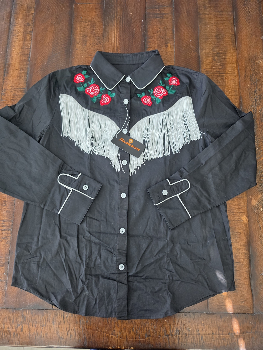 TAILORLEADS Western Rose Fringe Button Down XXL